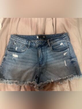 Kut from the Kloth Frayed Hem Distressed Denim Shorts - Blue